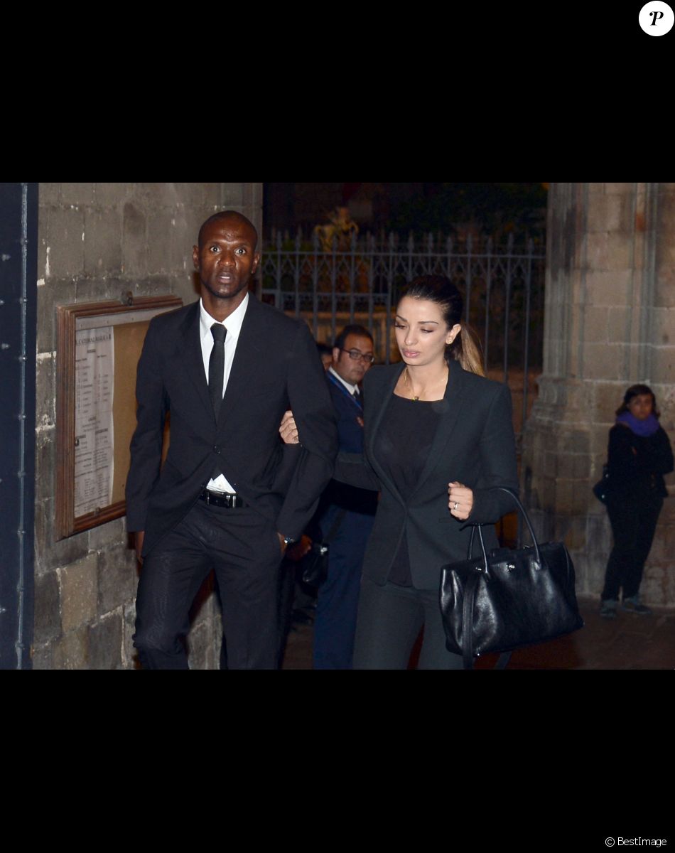 Eric Abidal et sa femme Hayet Kebir - Obsèques de Tito Vilanova l'ex-entraîneur du Barça à Barcelone en Espagne le 28 avril 2014.