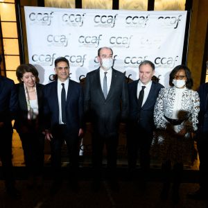 Gabriel Attal, Franck Papazian, le premier ministre Jean Castex, Ara Toranian, Elisabeth Moreno, Jean-Baptiste Lemoyne - Dîner annuel du Conseil de Coordination des organisations Arméniennes de France (CCAF) à L'Hôtel du Collectionneur à Paris le 8 février 2022