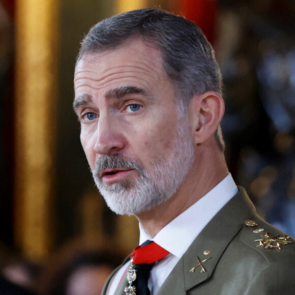 Le roi Felipe VI d'Espagne, lors de la réception pour les voeux aux personnels militaires au palais royal à Madrid, Espagne, le 6 janvier 2022. 