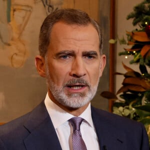 Le roi Felipe VI d'Espagne prononce son traditionnel discours du réveillon de Noël depuis le Palais de Zarzuela à Madrid