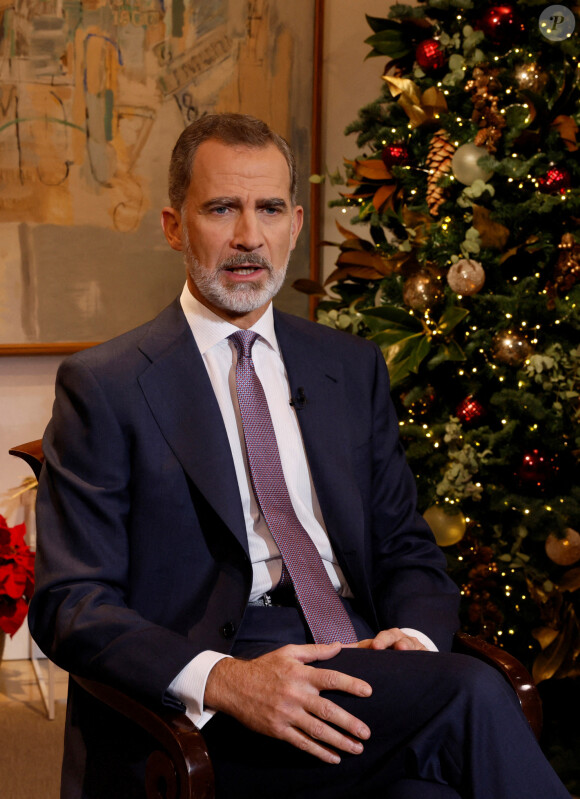 Le roi Felipe VI d'Espagne prononce son traditionnel discours du réveillon de Noël depuis le Palais de Zarzuela à Madrid