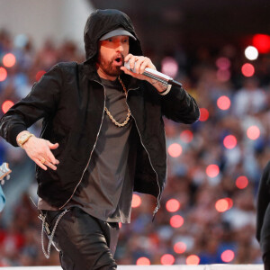 Eminem a participé au concert de la mi-temps du Super Bowl LVI, avec Dr. Dre, Mary J. Blige, 50 Cent et Kendrick Lamar. Inglewood, le 13 février 2022.