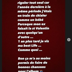 Slimane évoque sa vie amoureuse sur Instagram, le 14 février 2022.