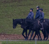 Le prince Andrew, duc d'York, monte à cheval dans le parc du château de Windsor le 15 décembre 2021. 