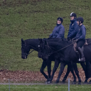 Le prince Andrew, duc d'York, monte à cheval dans le parc du château de Windsor le 15 décembre 2021. 