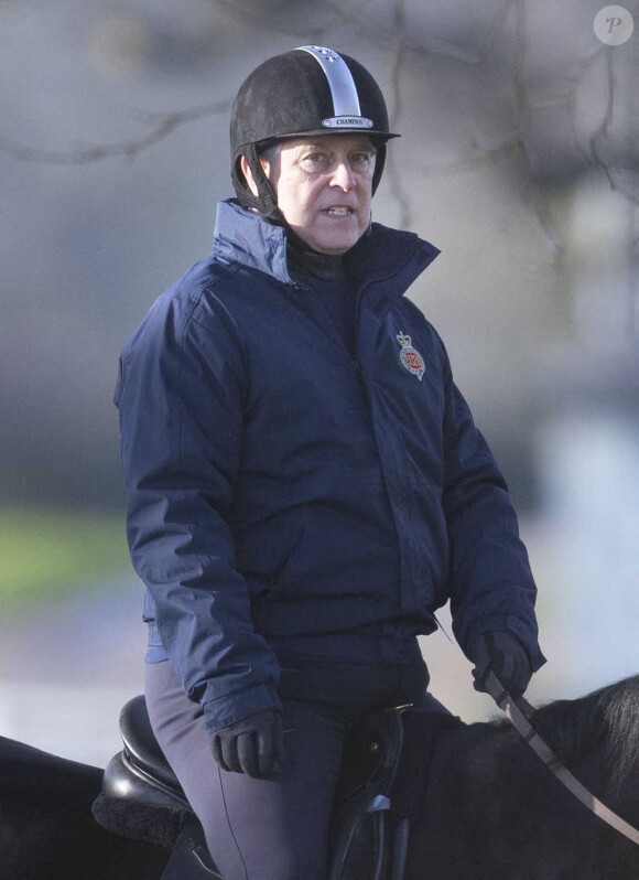 Le prince Andrew, duc d'York, va faire une balade à cheval dans le parc du château de Windsor le 9 Decembre 2021. 