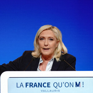 Meeting de Marine Le Pen, candidate du Rassemblement National (RN) pour l'élection présidentielle 2022, à Vallauris le 11 février 2022.