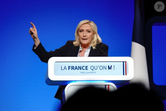 Meeting de Marine Le Pen, candidate du Rassemblement National (RN) pour l'élection présidentielle 2022, à Vallauris le 11 février 2022.