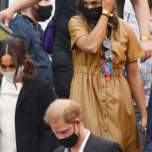 Le prince Harry, duc de Sussex et Meghan Markle quittent le "Global Citizen Live Festival" à Central Park à New York, le 25 septembre 2021.