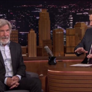 Harrison Ford rend hommage à Peter Mayhew, co-vedette de Star Wars, dans l'émission "The Tonight Show" de Jimmy Fallon, à New York City, New York, Etats-Unis, le 23 mai 2019. 