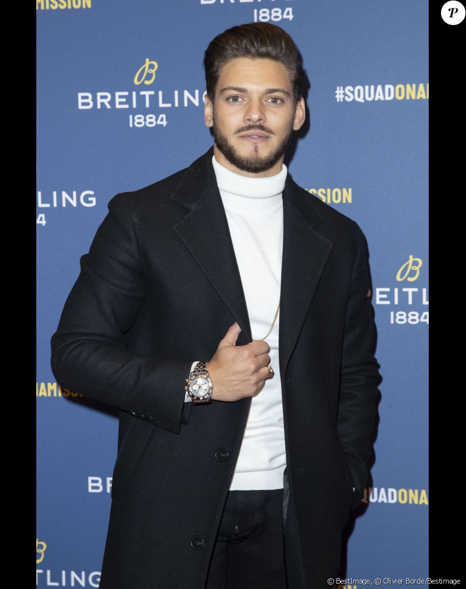 Rayane Bensetti lors de la soirée de réouverture de la boutique "Breitling", située rue de la Paix. Paris © Olivier Borde/Bestimage