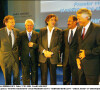Etienne Mougeotte, Bernard-Henri Lévy, Cheick Amad et Dominique de Villepin en 2004 lors du forum Euro Méditerranée