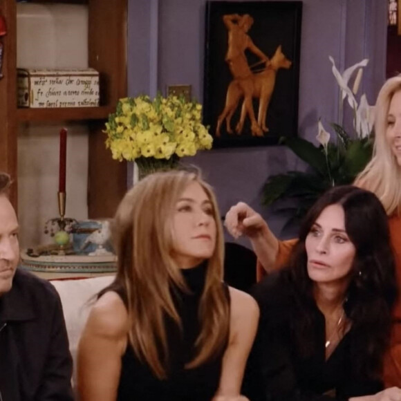 Jennifer Aniston, Courteney Cox, Lisa Kudrow, Matt LeBlanc et Matthew Perry dans l'épisode spécial "Friends : The Reunion ". Le 27 mai 2021.