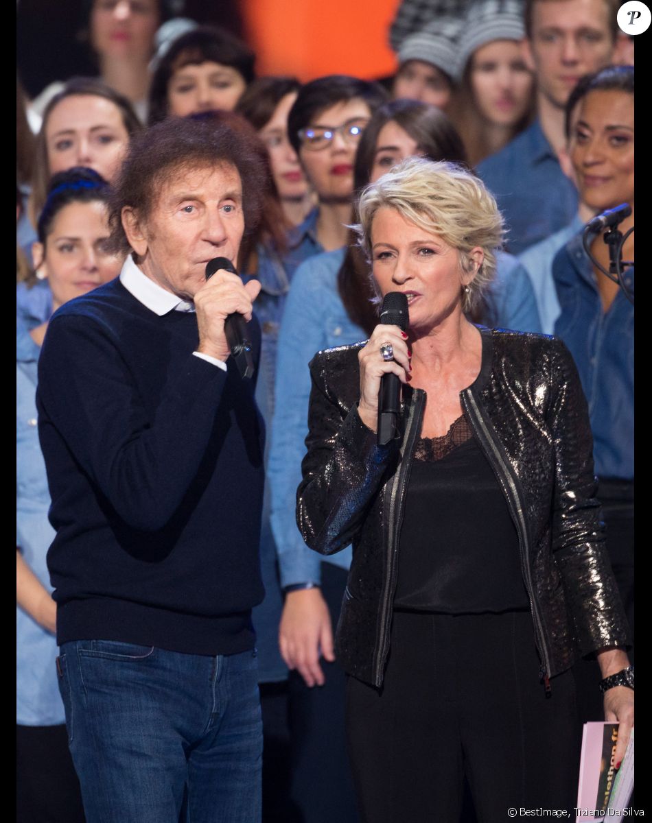 Alain Souchon, Sophie Davant, - Deuxième jour de la 33ème édition du Téléthon au Parc de la Villette à Paris le 7 décembre 2019. Tiziano Da Silva/Bestimage