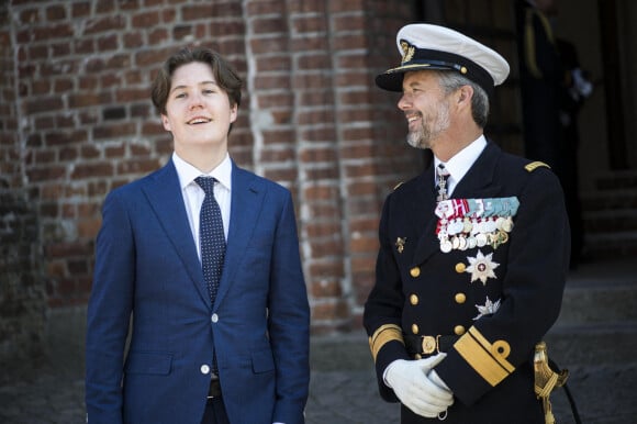 Le prince Christian, le prince Frederik de Danemark - La famille royale de Danemark assiste à une messe de célébration du 100ème anniversaire de la réunion du Danemark et du Sud Jutland à Haderslev le 13 juin 2021.