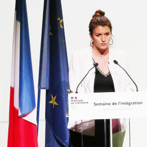 Marlène Schiappa lors de son discours de clôture de la semaine de l'intégration à la Station F à Paris. Le 15 octobre 2021