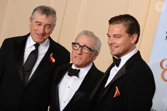 Robert de Niro, Martin Scorsese et Leonardo DiCaprio lors de la 67e cérémonie des Golden Globes à Los Angeles le 17 janvier 2010