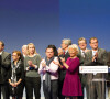 Marine Le Pen, présidente du FN, Marion Maréchal Le Pen,Steeve Briois (maire d'Hénin-Beaumont) et Jean-Marie Le Pen présentent le Comité Central - Deuxième jour du Congrès du Front National à Lyon. Le 30 novembre 2014