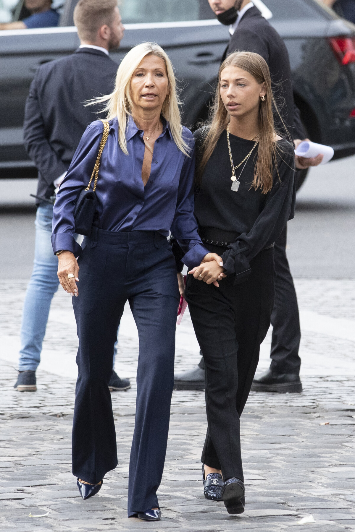 Photo Nathalie Tardivel (Natty) et sa fille Stella Belmondo Obsèques de JeanPaul Belmondo