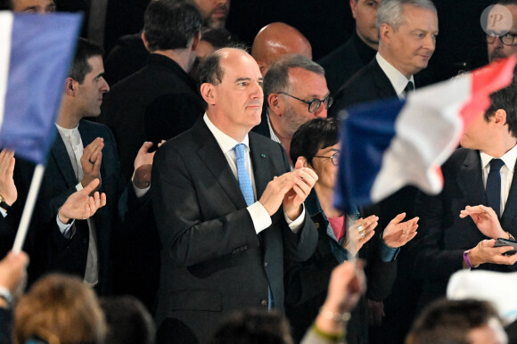 Jean Castex, premier ministre - Le président Emmanuel Macron prononce un discours à l'issue du résultat du premier tour de l'élection présidentielle à Paris Expo porte de Versailles le 10 avril 2022.