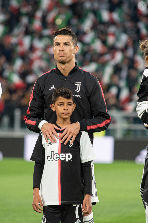 Cristiano Ronaldo et son fils Cristiano Ronaldo Jr. - C. Ronaldo fête en famille le titre de champion d'Italie avec son équipe la Juventus de Turin à Turin.