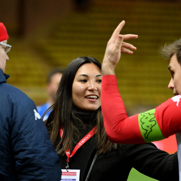 Le prince Albert II de Monaco, Louis Ducruet et sa femme Marie durant la première édition de la Fight Aids Cup, un match de football caritatif au stade Louis II le 20 janvier 2020, dans le cadre du Festival International du Cirque de Monte Carlo opposant l'équipe du prince Albert II de Monaco, les Barbagiuans, contre l'équipe de la princesse Stéphanie, l'équipe du Cirque. Ce match de charité a pour but de soutenir Fight Aids Monaco, association qui lutte contre le virus du VIH, soutenue par AS Monaco, et dont la princesse Stéphanie est la présidente. Dans l'équipe du prince, il y a notamment Didier Deschamps, Flavio Roma, Ludovic Giuly, Andrea Raggi, Marco Simone, Gael Givet, Sebastien Squilacci et en capitaine Louis Ducruet, ce qui n'a pas empeché la victoire après les penaltys, de l'équipe du cirque, renforcée par la présence de Patrick Viera, William Gallas, Olivier Dacourt ou Laure Boulleau, la seule fille sur le terrain. © Bruno Bebert/Bestimage