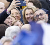 Olivier Dussopt, Franck Riester, Élisabeth Borne, Barbara Pompili - Le président Emmanuel Macron prononce un discours au Champ de Mars le soir de sa victoire à l'élection présidentielle le 24 avril 2022.