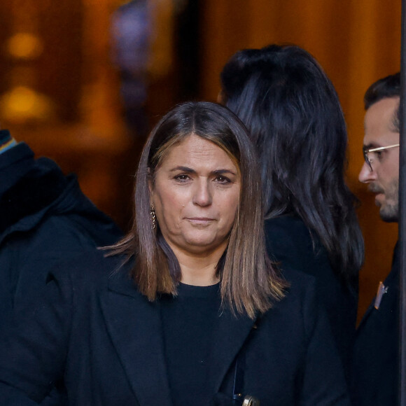 Valérie Bénaïm - Sorties des obsèques de Jean-Pierre Pernaut en la Basilique Sainte-Clotilde à Paris, France, le 9 mars 2022. © Cyril Moreau/Bestimage 