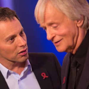 Exclusif - Dave et Marc-Olivier Fogiel - Jour 2 - Studio - Enregistrement de l'émission du "Sidaction 2014 : La télé chante contre le Sida" le 25 mars 2014 au thêatre Mogador à Paris, pour une diffusion le 5 avril 2014 sur France 2. 