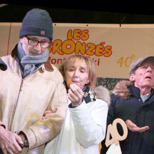 Bruno Moynot, Thierry Lhermitte, Gérard Jugnot, Marie-Anne Chazel et le réalisateur Patrice Leconte et le producteur Yves Rousset-Rouard - 40ème anniversaire des "Bronzés font du ski", avec la présence des acteurs et du réalisateur à Val d'Isère le 11 Janvier 2020. © Pascal Fayolle / Bestimage.