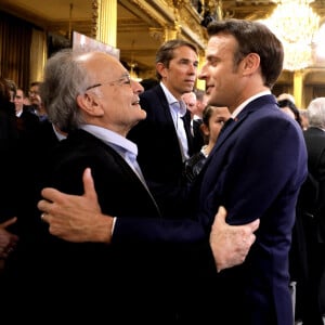 Guillaume Gallienne, Jean-Michel Macron et son fils Emmanuel Macron, Sébastien Auzière, Brigitte Macron - Cérémonie d'investiture du président de la République au Palais de l'Elysée à Paris le 7 mai 2022, suite à sa réélection le 24 avril dernier