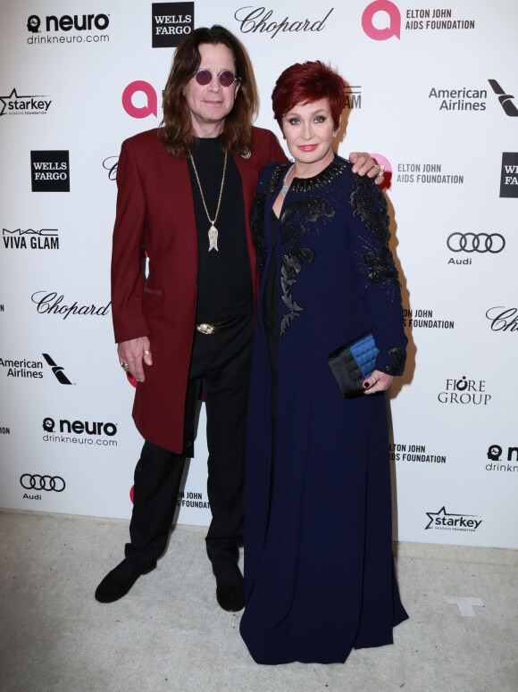 Ozzy Osbourne et sa femme Sharon Osbourne - Soirée "Elton John AIDS Foundation Oscar Party" 2015 à West Hollywood, le 22 février 2015.