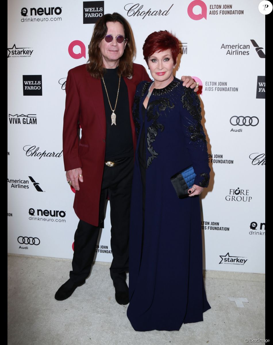 Ozzy Osbourne et sa femme Sharon Osbourne - Soirée "Elton John AIDS Foundation Oscar Party" 2015 à West Hollywood, le 22 février 2015.