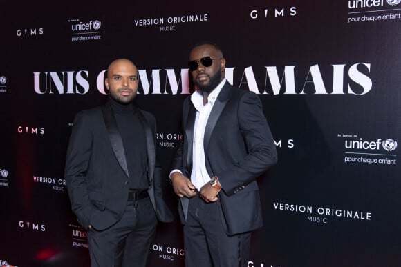 Gims et Saïd Boussif au photocall de la soirée "Unis comme jamais" au profit de l'Unicef, au pavillon Cambon à Paris. Le 8 novembre 2021. © Pierre Perusseau / Bestimage 