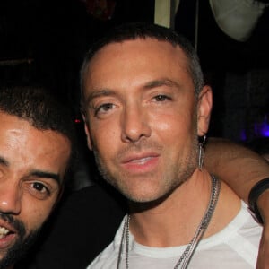 Exclusif - Rayane Bensetti, Brahim Zaibat et Maxime Dereymez lors d'une soirée à la discothèque "LE BAZAÄR" à Paris, France, le 14 mai 2022. © Philippe Baldini/Bestimage