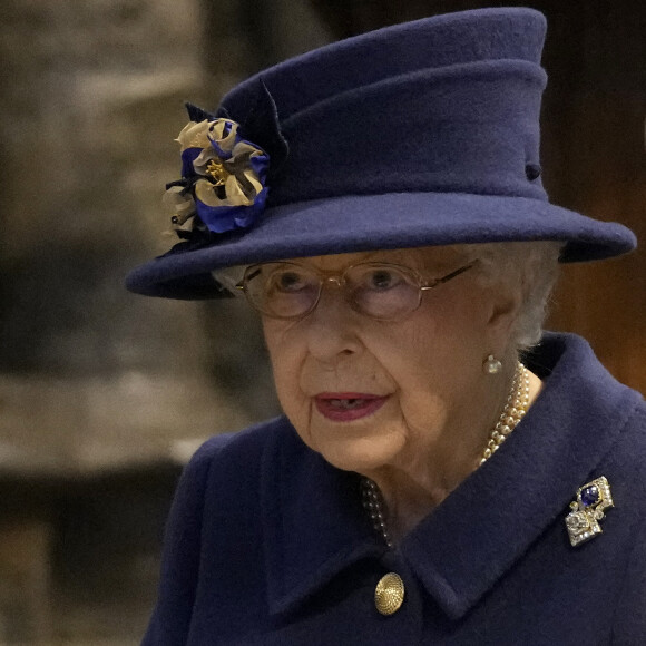 La reine Elisabeth II d'Angleterre au service d'action de grâce à l'abbaye de Westminster pour marquer le centenaire de la Royal British Legion, à Londres, Royaume Uni, le 12 octobre 2021. 