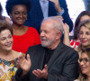 L'ancien président Lula, accompagné de sa compagne Janja (Rosangela da Silva) et de Dilma Roussef, participe à la Rencontre internationale "Démocratie et égalité" pour un nouveau modèle solidaire de développement", organisée par l'Université d'État de Rio de Janeiro le 30 mars 2022