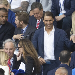 Rafael Nadal, sa femme Xisca Perello et sa soeur Maria Isabel Nadal - Les célébrités assistent à la victoire du Real Madrid face à Liverpool (1-0) en finale de la Ligue des Champions au stade de France, le 28 mai 2022. © Cyril Moreau / Bestimage