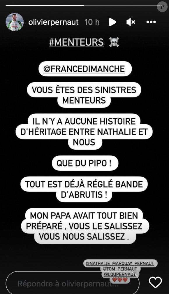 Olivier Pernaut s'agace contre des suppositions faites au sujet d'une guerre d'héritage suite à la mort de son père Jean-Pierre Pernaut - Instagram