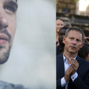 Marc-Olivier Fogiel, directeur général de BFM Tv, lors d'un rassemblement d'hommage au journaliste français tué en Ukraine, Frederic Leclerc-Imhoff, place de la République, Paris, le 10 juin 2022. Le journaliste français de la chaîne d'information BFM TV, Frédéric Leclerc-Imhoff, a été tué dans l'est de l'Ukraine le 1er juin 2022, alors qu'il se trouvait à bord d'un bus humanitaire avec des civils fuyant les bombardements russes place de la république, Paris, le 10 juini 2022.© Stéphane Lemouton/Bestimage 