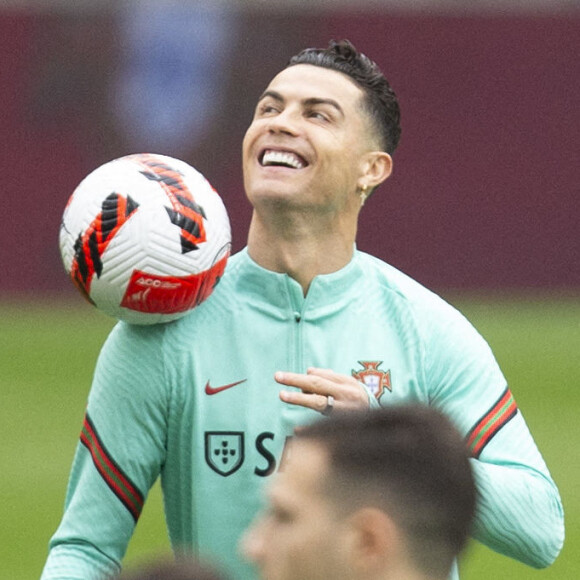 Cristiano Ronaldo lors d'une séance d'entraînement au stade Dragao de Porto, Pourtugal, le 28 mars 2022, la veille du match de football aller de la finale de qualification pour la Coupe du monde 2022 contre la Macédoine du Nord. © Atlantico Press/Zuma Press/Bestimage