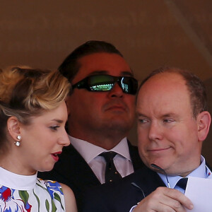 Jazmin Grace Grimaldi ( la fille du prince Albert II de Monaco) et son père le prince Albert II de Monaco en tribune du Rolex Monte-Carlo Masters 2018 à Roquebrune Cap Martin le 19 avril 2018. © Jean-François Ottonello / Nice Matin / Bestimage 