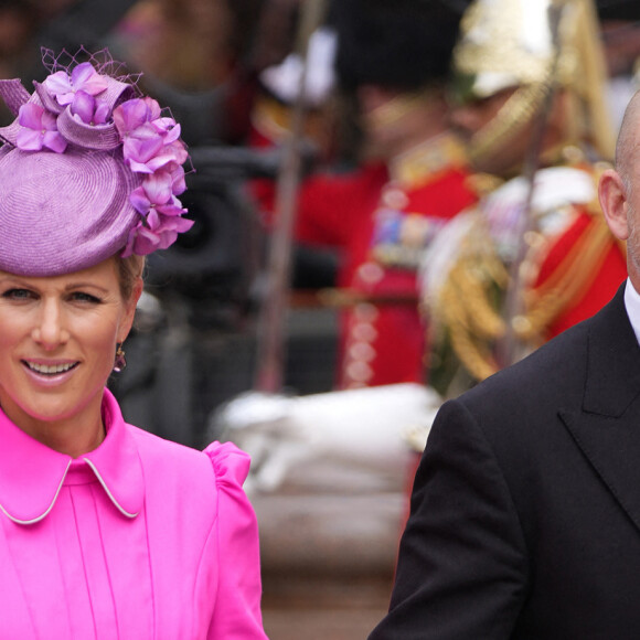 Zara Phillips (Zara Tindall) et son mari Mike Tindall - Les membres de la famille royale et les invités à la sortie de la messe du jubilé, célébrée à la cathédrale Saint-Paul de Londres, Royaume Uni, le 3 juin 2022. 