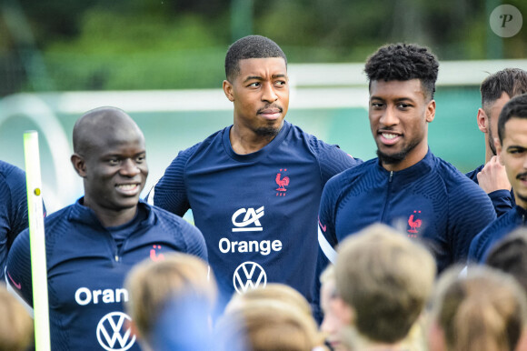 Presnal Kimpembe N'golo Kanté Kingsley Coman - Entraînement de l'équipe de France au Centre National du Football à Clairefontaine-en-Yvelines.
