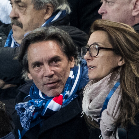 Semi-exclusif - Anne-Claire Coudray et son compagnon Nicolas Vix assistent au match des éliminatoires de l'Euro 2020 entre la France et l'Islande au Stade de France à Saint-Denis le 25 mars 2019. La france a remporté le match sur le score de 4-0.