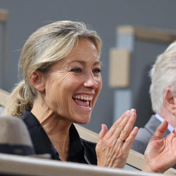 Anne-Sophie Lapix en tribune (jour 13) lors des Internationaux de France de Tennis de Roland Garros 2022 à Paris, France, le 3 juin 2022. © Dominique Jacovides/Bestimage