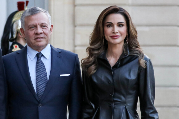 Le roi Abdallah II de Jordanie, la reine Rania - Le président de la République française et sa femme accueillent le roi et la reine de Jordanie au palais de l'Elysée à Paris le 29 mars 2019. © Stéphane Lemouton / Bestimage 