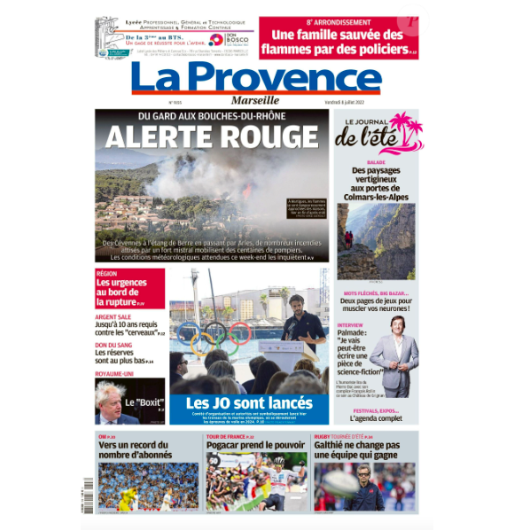 Couverture de "La Provence" du vendredi 8 juillet 2022