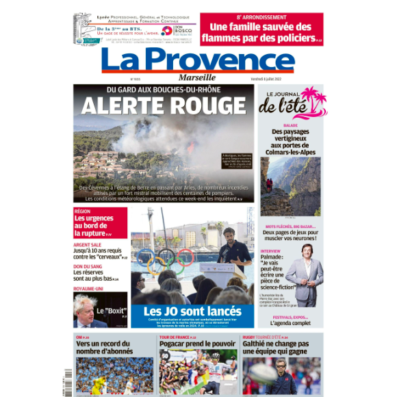 Couverture de "La Provence" du vendredi 8 juillet 2022