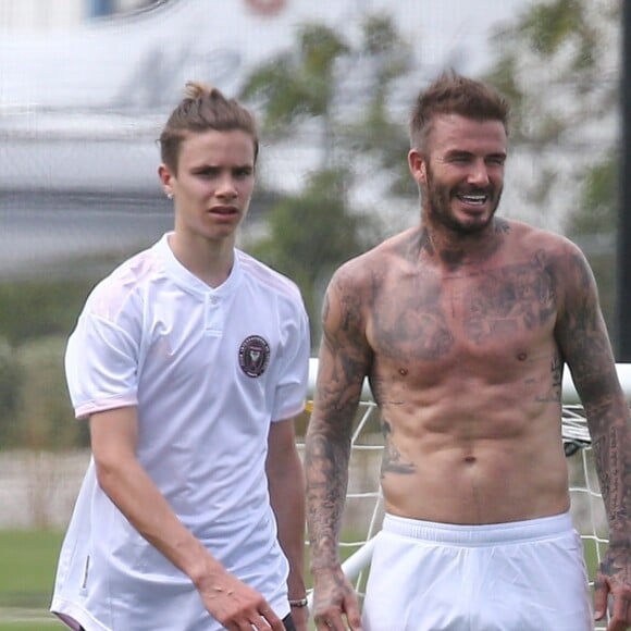 David Beckham et son fils Romeo James Beckham à Miami, le 14 mars 2020.